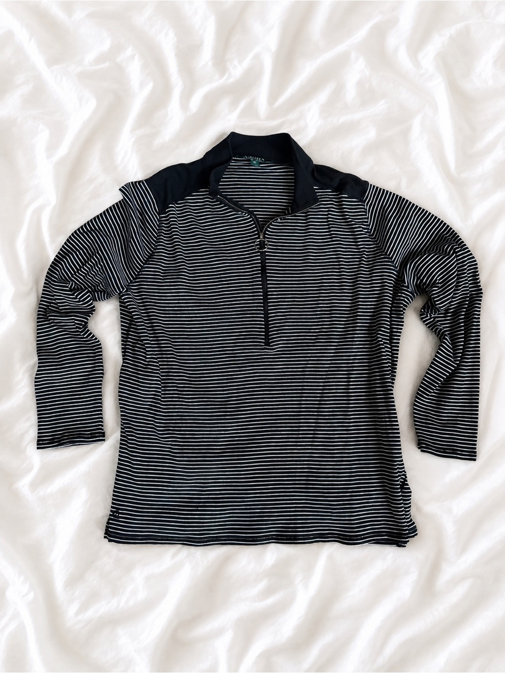 Ralph Lauren Black & White Striped Half-Zip Sweater